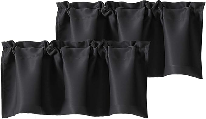 Chyhomenyc Black Valances for Window, Room Darkening Short Curtains for Kitchen Bedroom Living Room, Rod Pocket Top Small Window Treatment Valance RV Bunk Panels, 40" Wx14 L, 2 Pieces
