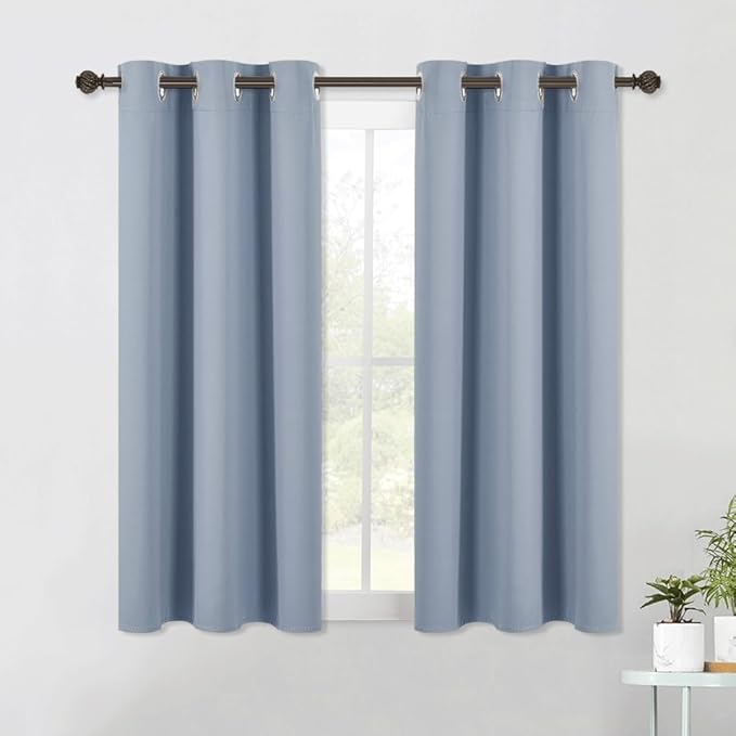 NICETOWN Bedroom Curtains Blackout Drapery Panels, 2 Panels, 42 x 54 Inch, Vintage Blue, 3 Pass Microfiber Thermal Insulated Solid Ring Top Blackout Window Curtains/Drapes