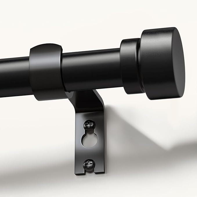 Lootkell Modern Black Curtain Rods for Windows 16 to 28 Inches Adjustable Length Heavy Duty 1" Diameter Window Curtain Rod with Decorative Finials for Outdoor Farmhouse Bedroom Kitchen Living Room