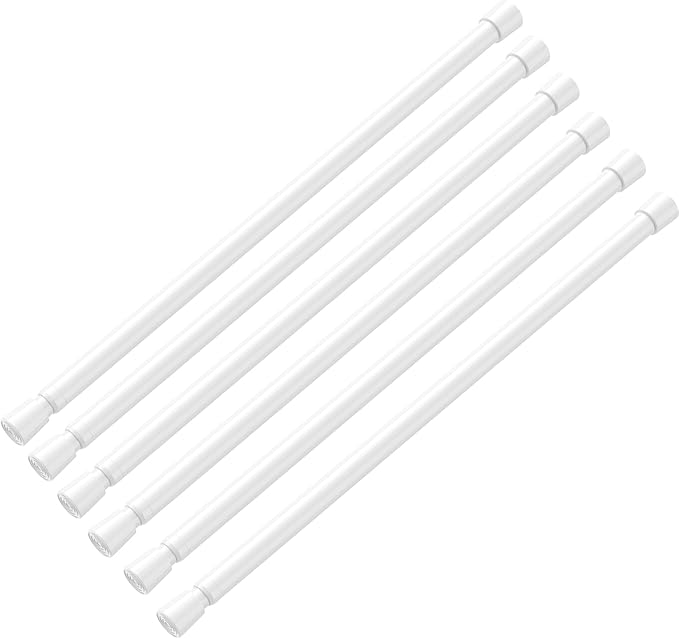 AIZESI Spring Tension Rods Adjustable Tension Curtain Rod Small Tension Rod No Drilling Expandable Spring Loaded Curtain Tension Rod（White,18" to 28"-6Pcs)
