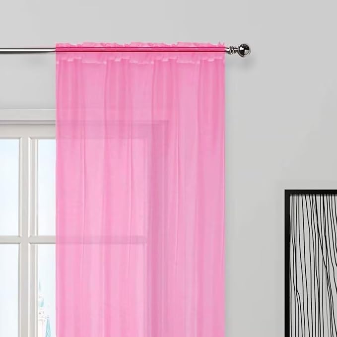 SpaceDresser Basic Rod Pocket Sheer Voile Window Curtain Panels Pink 1 Pair 2 Panels 70 Width 72 Inch Long for Kitchen Bedroom Children Living Room Yard（Pink, 70W x 72L）