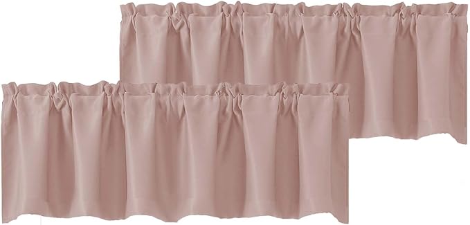 Chyhomenyc Blush Pink Valances for Window, Room Darkening Short Curtains for Kitchen Bedroom Living Room, Rod Pocket Top Small Window Treatment Valance RV Bunk Panels, 60Wx18L, 2 Pieces