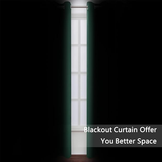 LEMOMO Blackout Curtains 52 x 120 Inch Long Dark Green Curtains Set of 2 Panels Room Darkening Curtains for Bedroom and Living Room