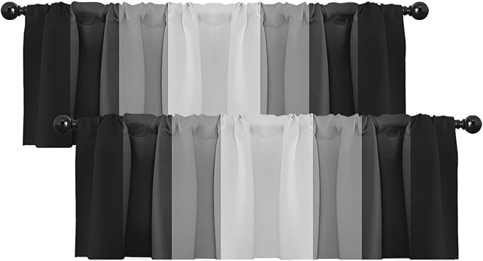 Emvency 2 Pack Valances Window Treatments, Striped Geometric Modern Minimalist Abstract Grey Drapes Adjustable Curtain for Windows Living Room Kitchen Over Sink, 52x18 Inch Rod Pocket Valances