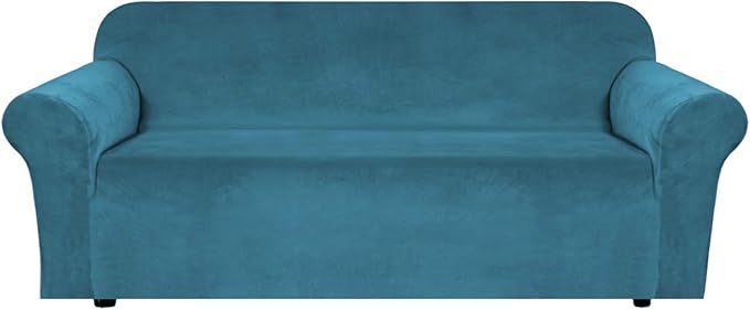 H.VERSAILTEX Stretch Velvet Sofa Covers for 3 Cushion Couch Covers Sofa Slipcovers Furniture Protector Soft with Non Slip Elastic Bottom, Crafted from Comfy Rich Velour (Sofa 72'-90', Peacock Blue)
