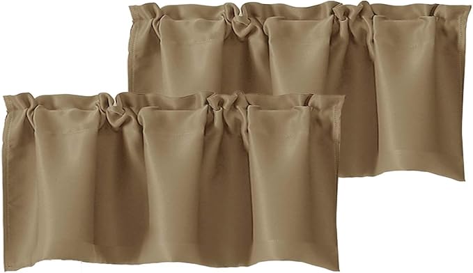 Chyhomenyc Taupe Valances for Window, Room Darkening Short Curtains for Kitchen Bedroom Living Room, Rod Pocket Top Small Window Treatment Valance RV Bunk Panels, 40Wx18L, 2 Pieces