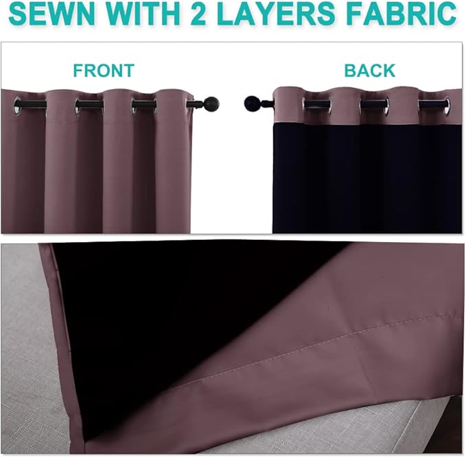 NICETOWN Dry Rose Blackout Curtains 84 inches Long, Full Light Blocking Drapes with Black Liner for Nursery, Noise Reducing Thermal Insulated Draperies for Doorway (2 Pieces, 37" Wide Each Panel)