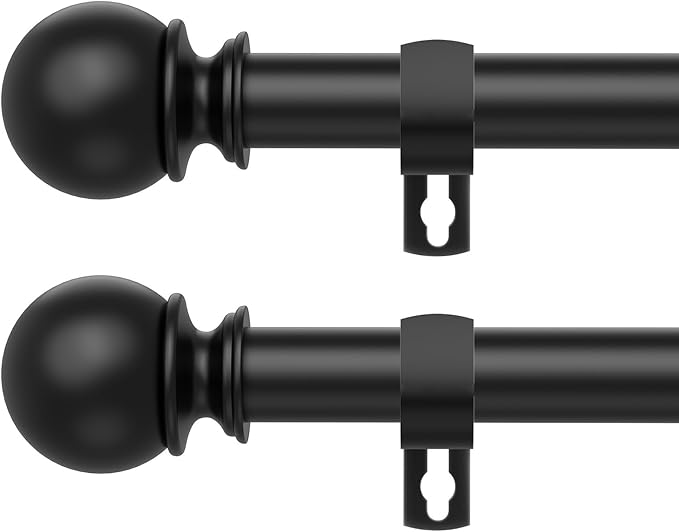 Black Curtain Rods for Windows 28 to 48 Inch,2 Pack 5/8 Inch Diameter Stainless Steel Adjustable Heavy Duty Curtain Rod with Brackets, Easy Installation for Indoor and Outdoor