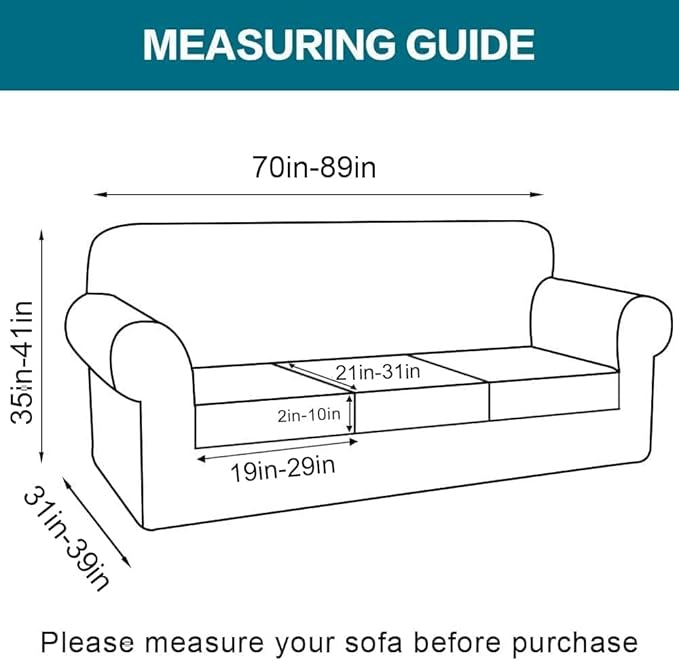 Turquoize 4 Piece Sofa Covers for 3 Cushion Couch Sofa Slipcover Soft Couch Cover for Dogs-Washable Furniture Cover with 3 Individual Covers (3 Cushion Sofa, Cream)