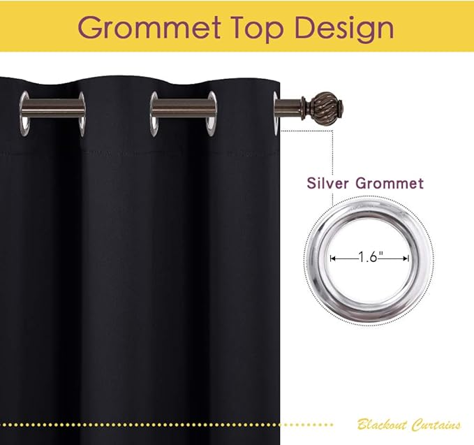 NICETOWN Blackout Draperies Window Curtain Panels, Autumn/Winter Thermal Insulated Solid Grommet Blackout Curtains/Drapes for Living Room (Set of 2, 42 Inch by 54 Inch, Black)