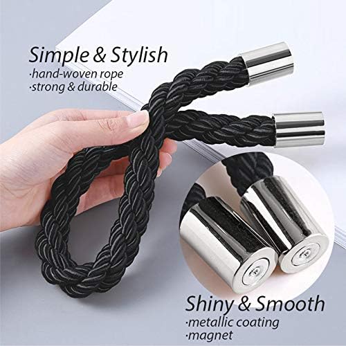 NICEEC 6 Pack Strong Magnetic Curtain Tiebacks Modern Simple Style Drape Tie Backs Convenient Decorative Weave Rope Curtain Holdbacks for Thin or Thick Home & Office Window Draperies (Black)