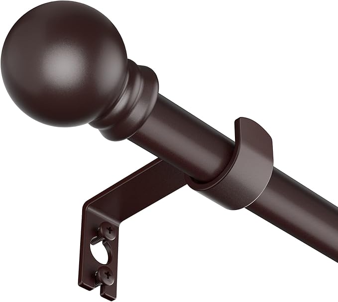SMODBRODRE Curtain Rods for Window 32 and 48, Brown 5/8 inch Splicing Single Window Curtain Rod Set with Brackets