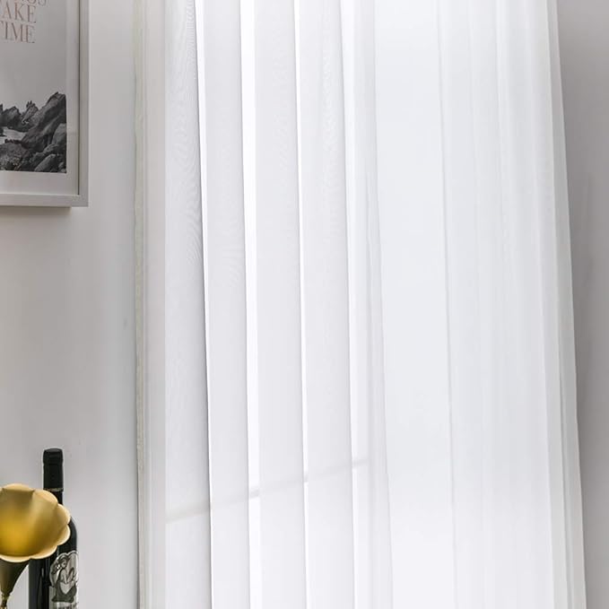 MIULEE 2 Panels Solid Color Sheer Window Curtains Elegant Window Voile Panels/Drapes/Treatment for Bedroom Living Room (54 X 84 Inches Ivory)