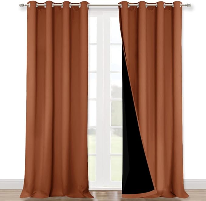 NICETOWN 100% Blackout Curtains for Windows, Pack of 2, Burnt Orange, 52" W x 102" L, Super Heavy-Duty Black Lined Total Darkness Drapes for Bedroom, Privacy Assured Window Treatment for Patio