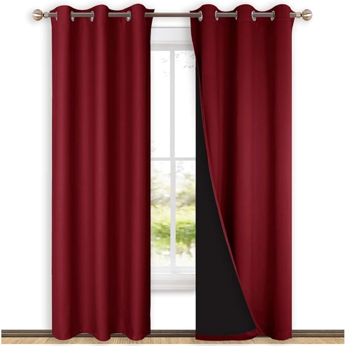 NICETOWN 100% Blackout Curtains with Black Liner Backing, Thermal Insulated Curtains for Living Room, Home Decoration, Burgundy Red, 42 inches Wide x 84 inches Long Per Panel, Set of 2 Panels
