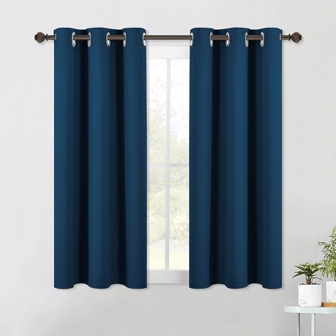 NICETOWN Blackout Curtains & Drapes for Bedroom, Moroccan Blue, W34 x L40, Set of 2, Triple Weave Grommet Top Thermal Insulated Light Blocking Panels for Bathroom/Living Room
