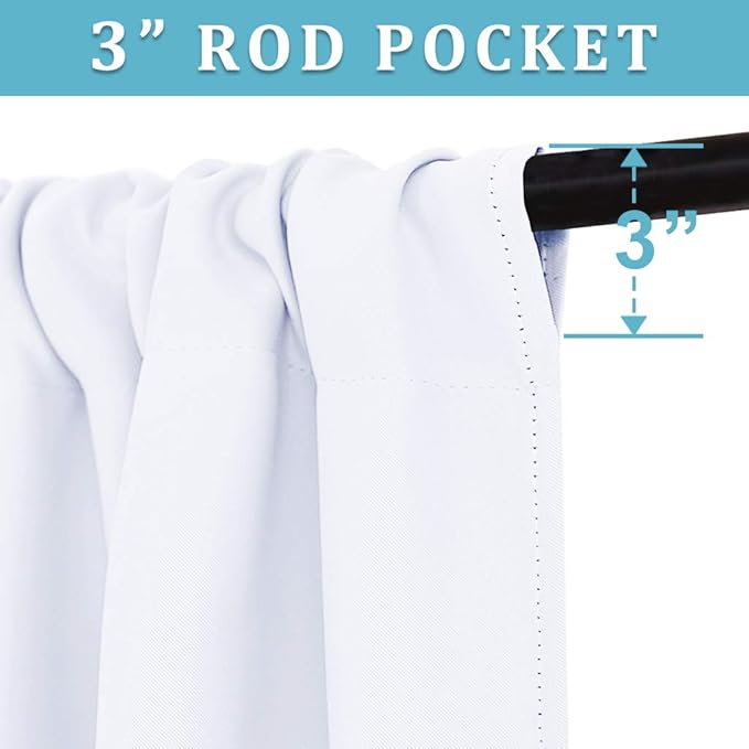 RYB HOME Curtains for Bedroom Living Room 63 inches Long, Thermal Insulated Privacy Rod Pocket Drapes for Nursery Office Home Theater, Width 34 by Length 63, Pure White, 2 Panels