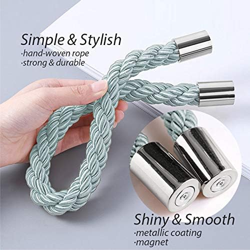 NICEEC 4 Pack Strong Magnetic Curtain Tiebacks Modern Simple Style Drape Tie Backs Convenient Decorative Weave Rope Curtain Holdbacks for Thin or Thick Home & Office Window Draperies (Blue-Grey)