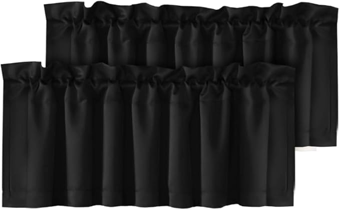 H.VERSAILTEX Blackout Valances for Window, Black Kitchen Valances Curtains for Living Room/Bedroom/Bathroom Short Window Privacy Decorative Rod Pocket 2 Packs, 52" W x 18" L, Black