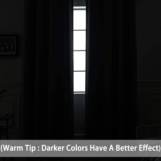 Yakamok Blackout Curtains Room Darkening Thermal Insulated Window Panels,Solid Grommet Top Drapes for Bedroom/Living Room(52Wx90L, Black, 2 Panels)