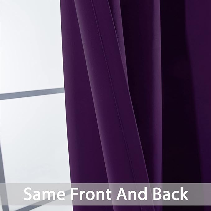 Yakamok Blackout Curtains Room Darkening Thermal Insulated Window Panels,Solid Grommet Top Drapes for Bedroom/Living Room(62Wx72L, Purple, 2 Panels)