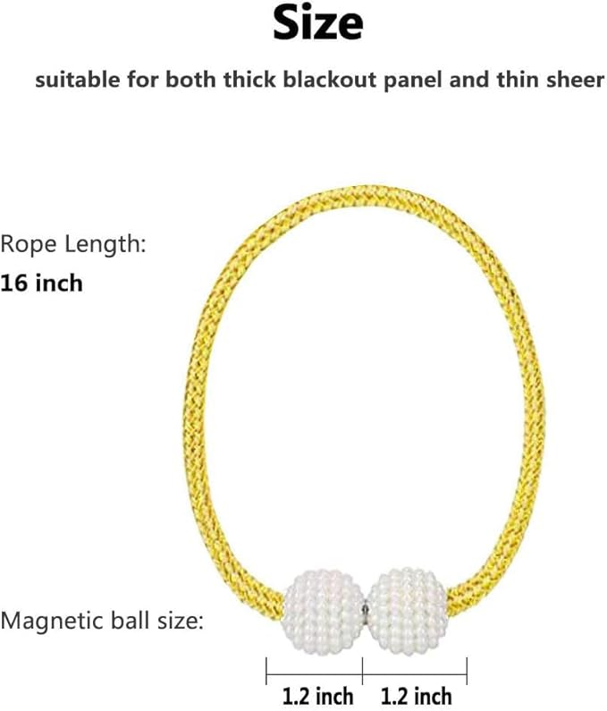 Melaluxe 6 Pack Magnetic Curtain Tiebacks, Decorative Curtain Holdbacks for Window Décor (Gold)