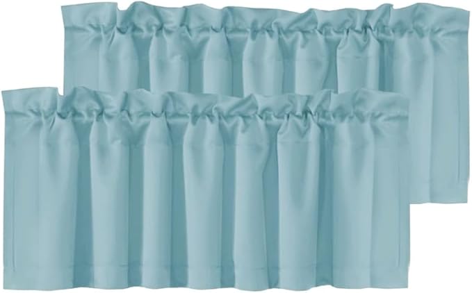 H.VERSAILTEX Blackout Kitchen Curtain Valances,Window Valance Curtains for Living Room/Bedroom/Bathroom Privacy Decorative Rod Pocket Kitchen Valances，2 Panels，52" W x 18" L, Mineral Blue