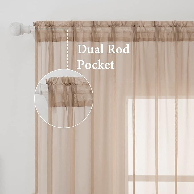 MIULEE 2 Panels Solid Color Sheer Window Curtains Elegant Window Voile Panels/Drapes/Treatment for Bedroom Living Room (54X45 Inches Brown)