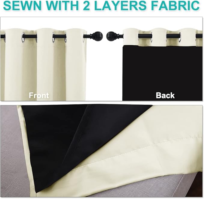 NICETOWN 100% Blackout Blinds, Set of 2, 46" x 45", Beige, Laundry Room Decor Window Treatment Curtains for Large Patio Sliding Door, Thermal Insulated Curtains for Bedroom