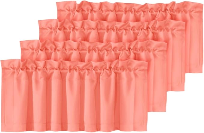 H.VERSAILTEX Blackout Valances for Windows,Kitchen Valance Curtains for Living Room/Bedroom/Bathroom Privacy Rod Pocket Short Window Valance Curtains, 4 Panels 52" W x 18,Coral
