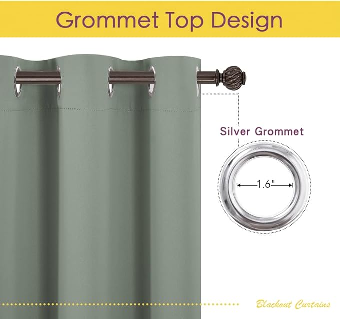 NICETOWN Room Darkening Draperies Window Curtain Panels, Greyish Green, 2 Panels, W60 x L84 -inch, Thermal Insulated Grommet Room Darkening Curtains for Bedroom
