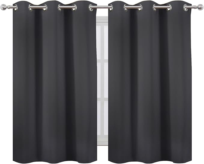 LEMOMO Dark Grey Blackout Curtains/38 x 54 Inch/Set of Two Panels Grommet Living Room Curtains