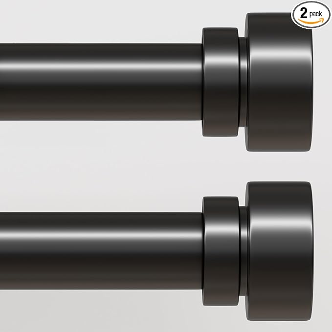 Lootkell 2 Pack Modern Black Curtain Rods Set for Windows 66 to 120 Inches Adjustable Length Heavy Duty 1" Diameter Window Curtain Rod with Decorative Finials for Outdoor Bedroom Kitchen Living Room