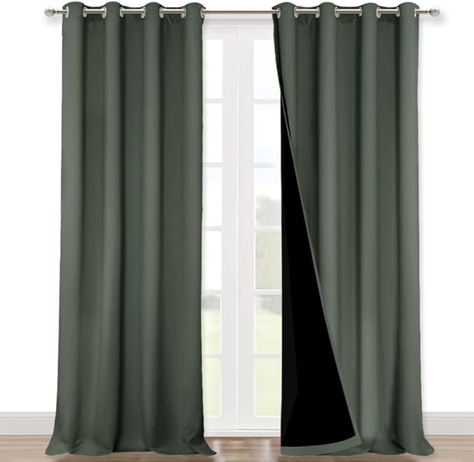 NICETOWN Dark Mallard 100% Blackout Curtains for Windows, Super Heavy-Duty Black Lined Total Darkness Drapes for Bedroom, Privacy Assured Window Treatment for Patio (2 PCs, 52 inches W x 108 inches L)
