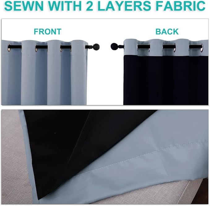 NICETOWN 100% Blackout Blinds, Set of 2, 46" x 96", Vintage Blue, Laundry Room Decor Window Treatment Curtains for Large Patio Sliding Door, Thermal Insulated Curtains for Bedroom