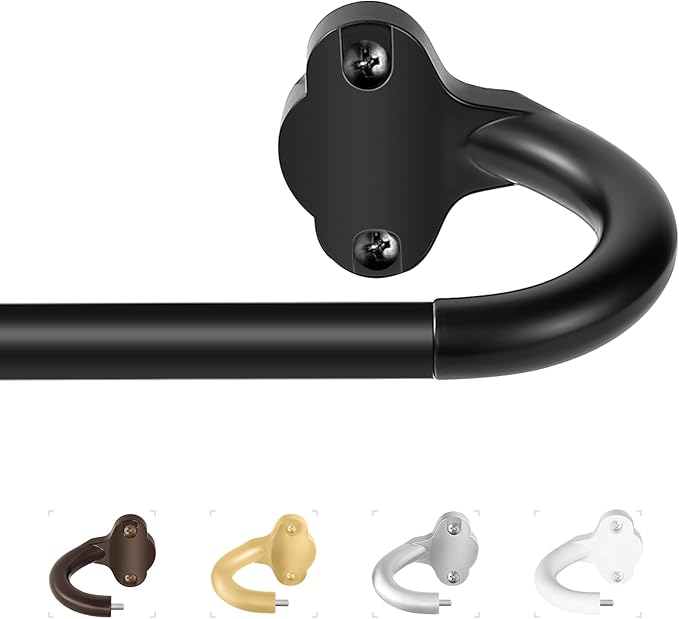 TVWOO Black Wrap Around Curtain Rods:5/8" Small Blackout Adjustable Window Curtain Rod for Bedroom Kitchen Apartment Renter Friendly,Room Darkening Curved Drapery Rods Easy Install,Matte Black 28-60"