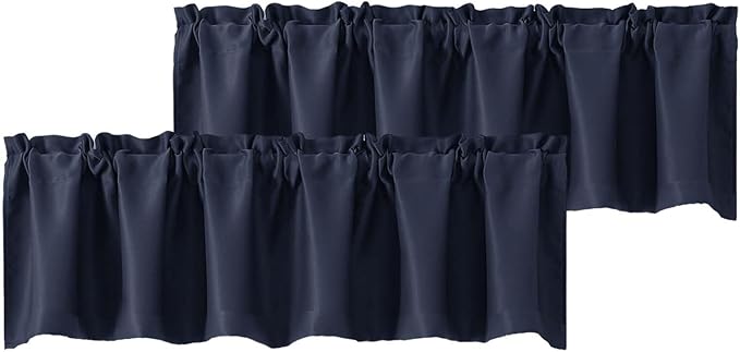 Chyhomenyc Navy Blue Valances for Window, Room Darkening Short Curtains for Kitchen Bedroom Living Room, Rod Pocket Top Small Window Treatment Valance RV Bunk Panels, 60" Wx18 L, 2 Pieces