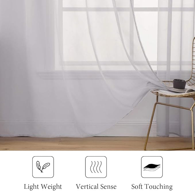 MIULEE 2 Panels Solid Color Sheer Window Curtains Elegant Window Voile Panels/Drapes/Treatment for Bedroom Living Room (54X96 Inches Light Grey)
