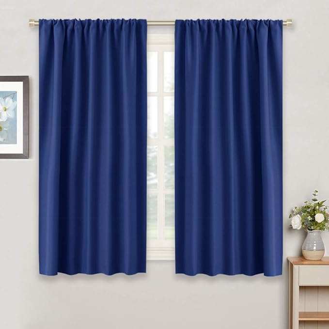 RYB HOME 54 inch Blackout Curtains for Living Room, Rod Pocket Thermal Insulated Small Window Drapes Room Darkening Shades for Bedroom Studio Dorm, W 42 x L 54 inch, Set of 2 Panels, Marine Blue