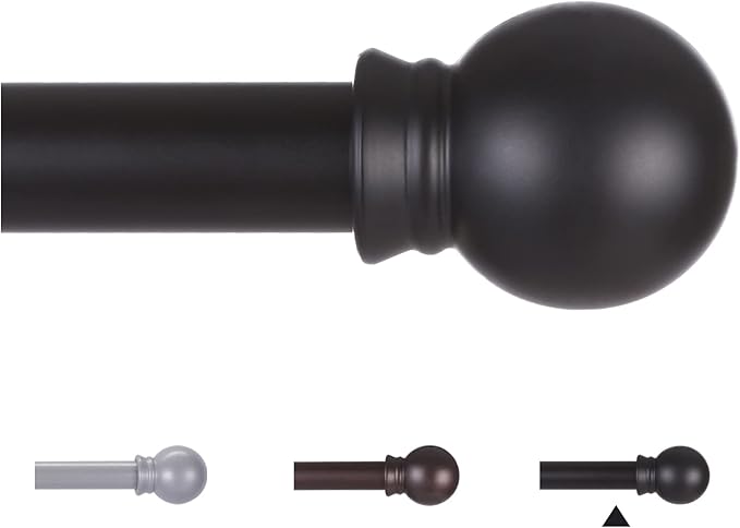 Thestoa Curtain Rods for Windows 30-62 Inch, 5/8" Matte Black Curtain Rods, Stainless Steel Small Curtain Rod for Bedroom, Living Room,Kitchen,Farmhouse, Outdoor Curtain rod Black