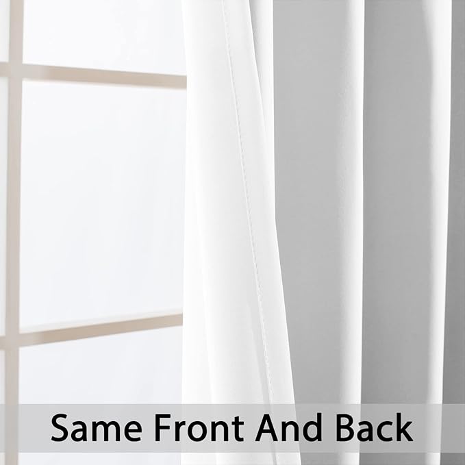 Yakamok Blackout Curtains Room Darkening Thermal Insulated Window Panels,Solid Grommet Top Drapes for Bedroom/Living Room(62Wx72L, Pure White, 2 Panels)