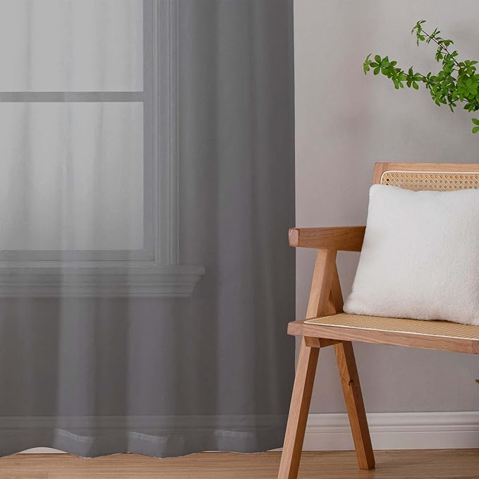Sheer Grey Curtains for Bedroom Living Room 54 Inch Length 2 Panels Set, Solid Soft Airy Light Filtering Window Treatments, Modern Rod Pocket Drapes, Grey, 42" Wx54 L Inches