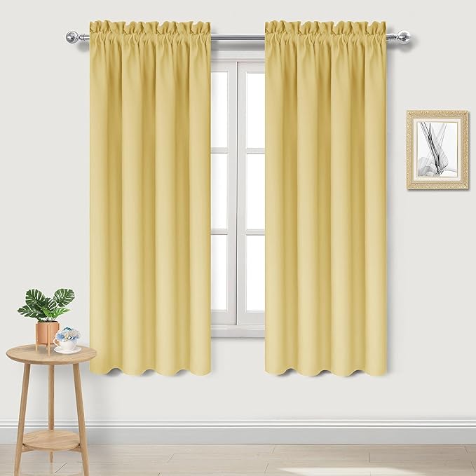DWCN Blackout Curtains for Bedroom – Rod Pocket Thermal Insulated Noise Reducing Noise Reducing Drapes for Living Room, W 42 x L 63 Inch, 2 Panels, Light Yellow