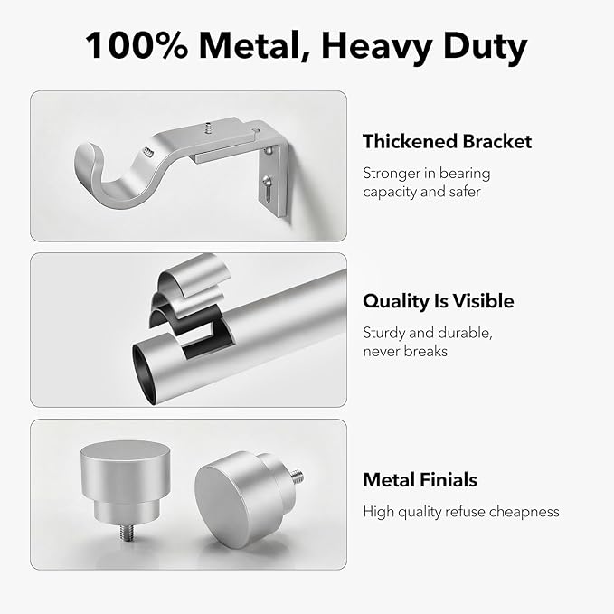 IFELS Heavy Duty Curtain Rods for Windows 28 to 48 Inch, 1 Inch Silver Curtain Rods Set of 2 Pack for Outdoor Patio, Farmhouse, Bedroom, Kitchen, Adjustable Easy Install Drapery Rod(Silver,30-60-2p)