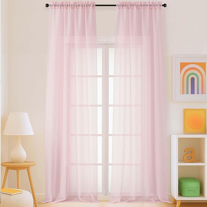 Blush Pink Sheer Curtains for Windows 108 inches Long 2 Panels Set, Soft Lightweight Light Filtering Drapes for Living Room Bedroom, Dual Rod Pocket Sheer Curtains, 2x42Wx108L inches