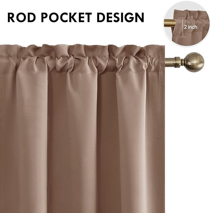 DWCN Blackout Curtains Room Darkening Thermal Insulated Bedroom Curtains Window Curtain Panels, 38 x 54 inches Long, Set of 2 Khaki Rod Pocket Drapes
