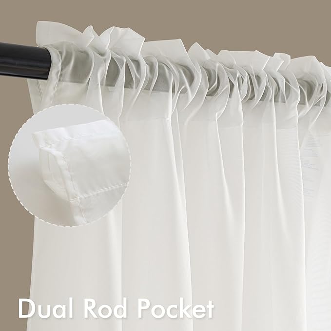 MIULEE Ivory Sheer Curtains 63 Inches Long, 4 Panels Set, Light Filtering Rod Pocket Voile Drapes for Living Room and Bedroom, Airy Soft Fabric Window Treatments, 54 x 63 Inches