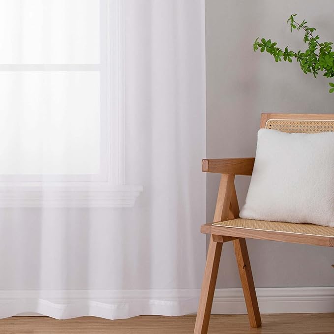 White Sheer Curtains 84 Inches Long 2 Panels Set for Bedroom Living Room, Soft Airy Light Filtering Modern Solid Rod Pocket Drapes Window Treatments, White, Each 42" W x 84" L