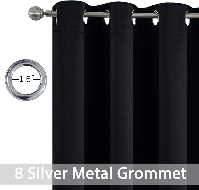 Yakamok Thermal Insulated Blackout Curtains Solid Grommet Window Drapery Bedroom/Living Room, Black,W52 x L96, 2 Panels
