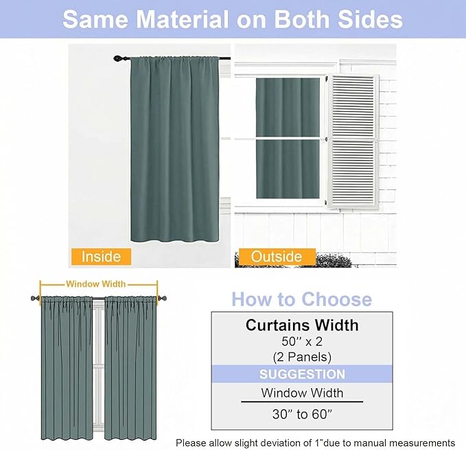 Simplebrand Ava Blackout Curtains for Patio 108 Inches Long 2 Panels Set, Solid Thermal Insulated Room Darkening Rod Pocket Window Treatment Curtains Blackout Drapes, W50 x L108 Inch, Dark Green